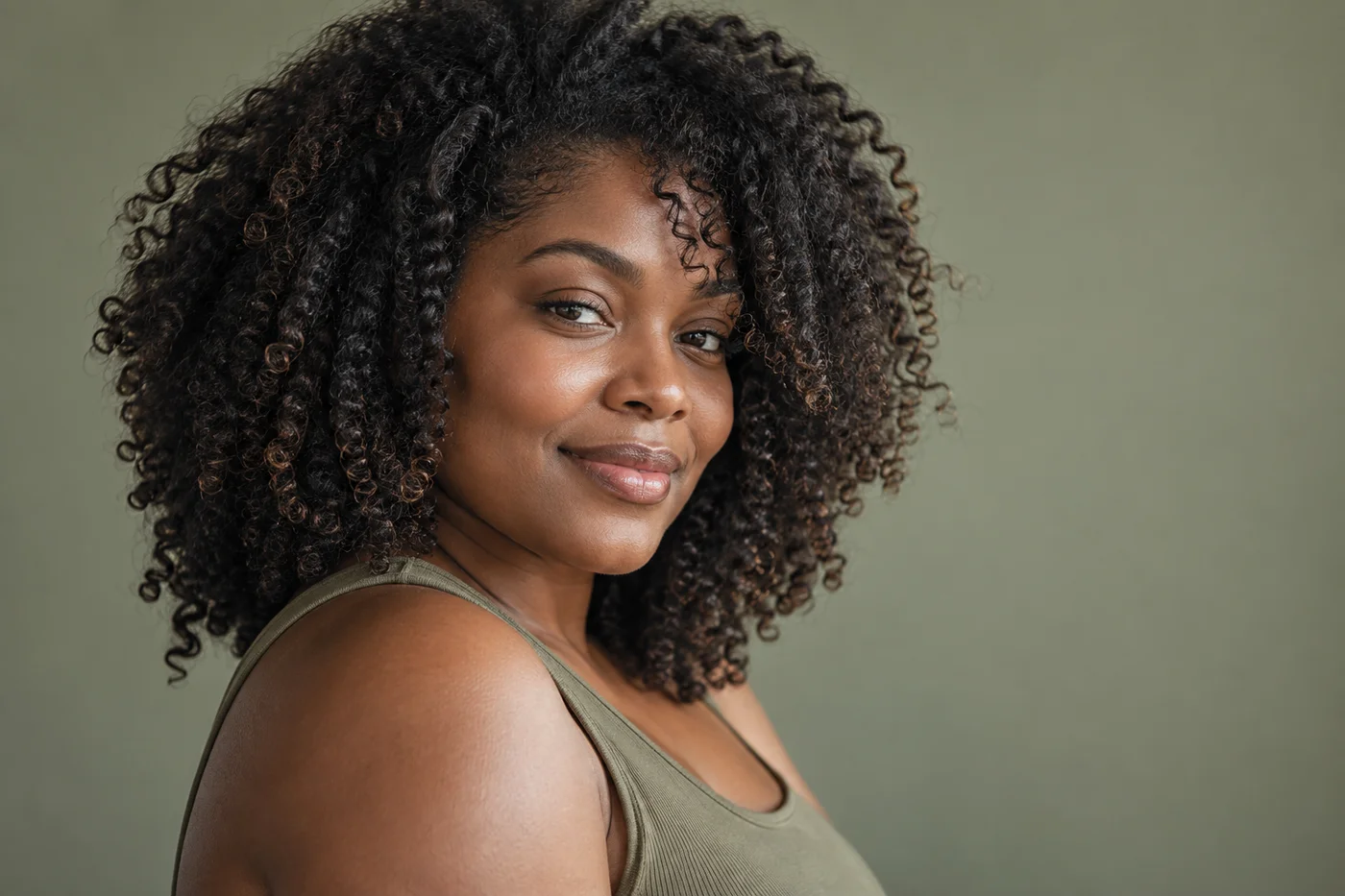 Illustrative portrait of a woman with natural curls