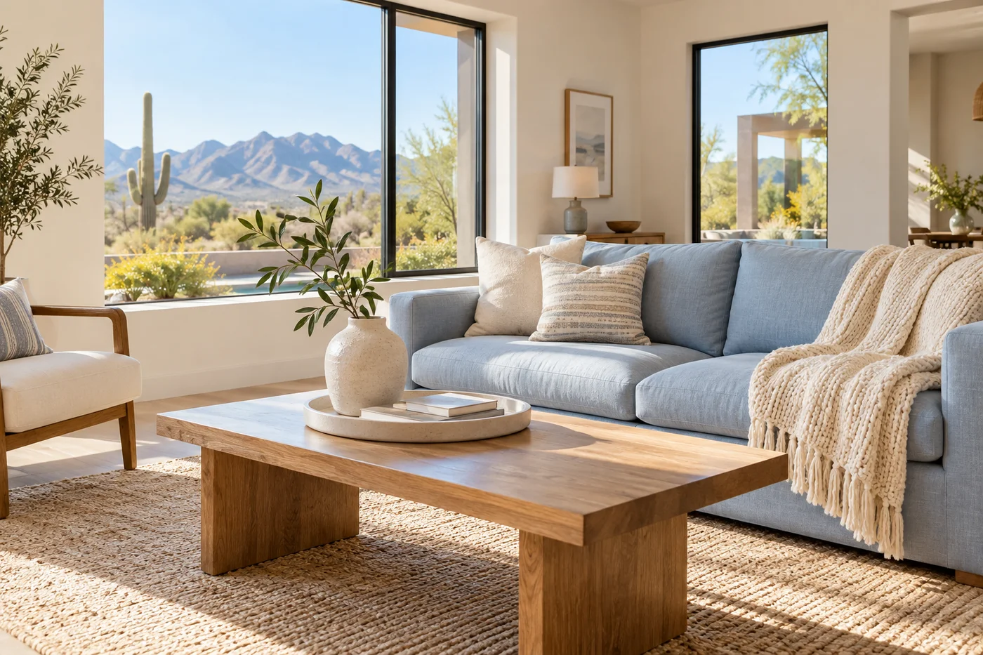 Illustrative bright Arizona living room