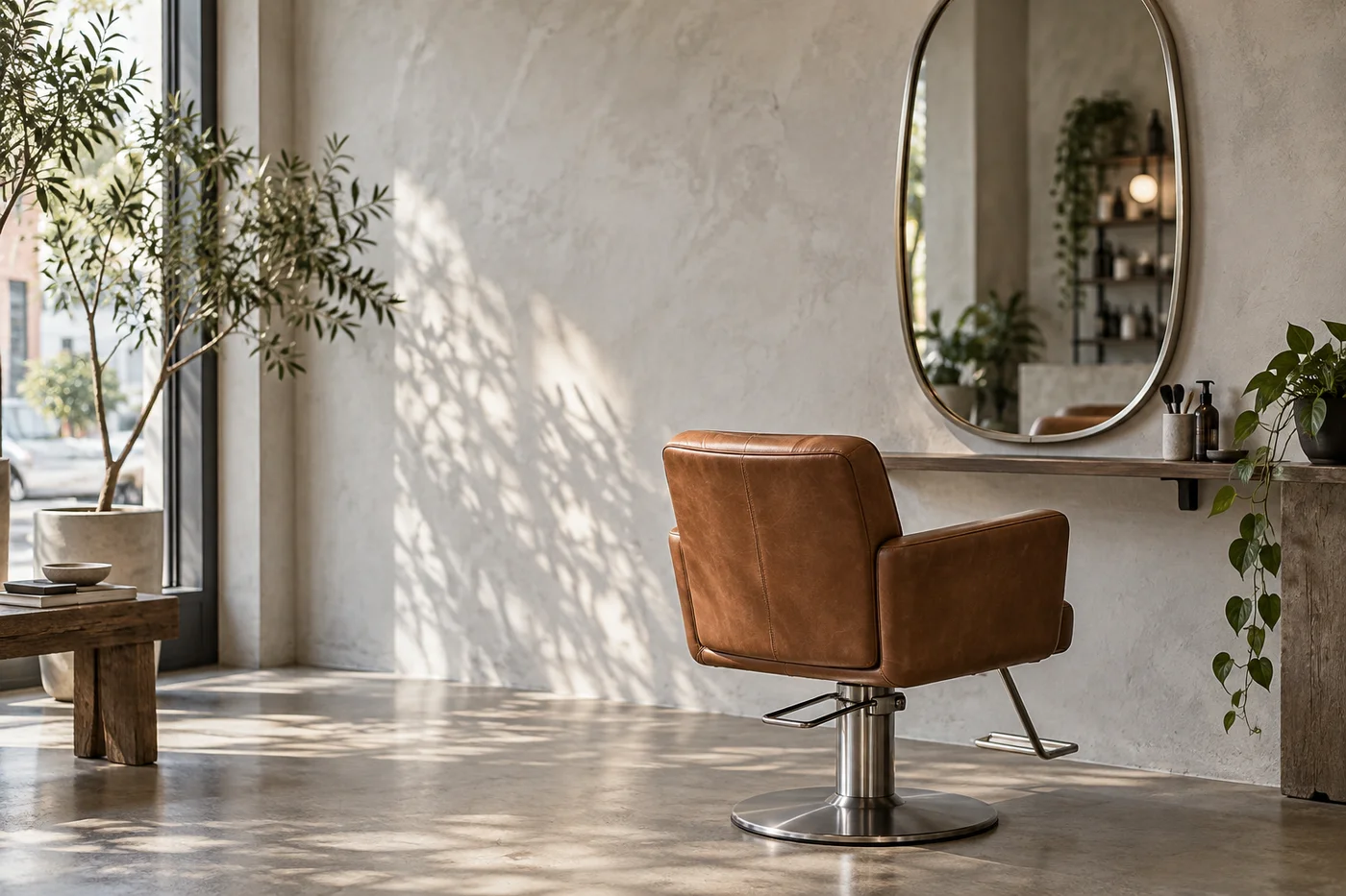 Illustrative sunlit salon styling chair